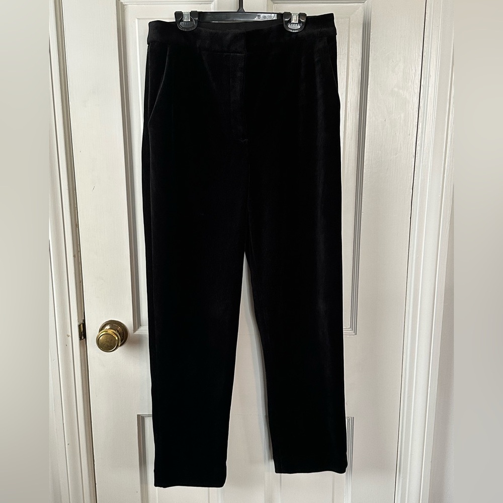 Express Editor Straight Super High Rise Black Velvet Pants